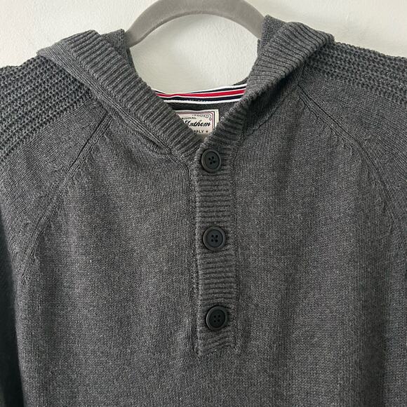 Flag & Anthem Men's Hooded Dark Gray Three Button Sweater M Medium New - Picture 3 of 9